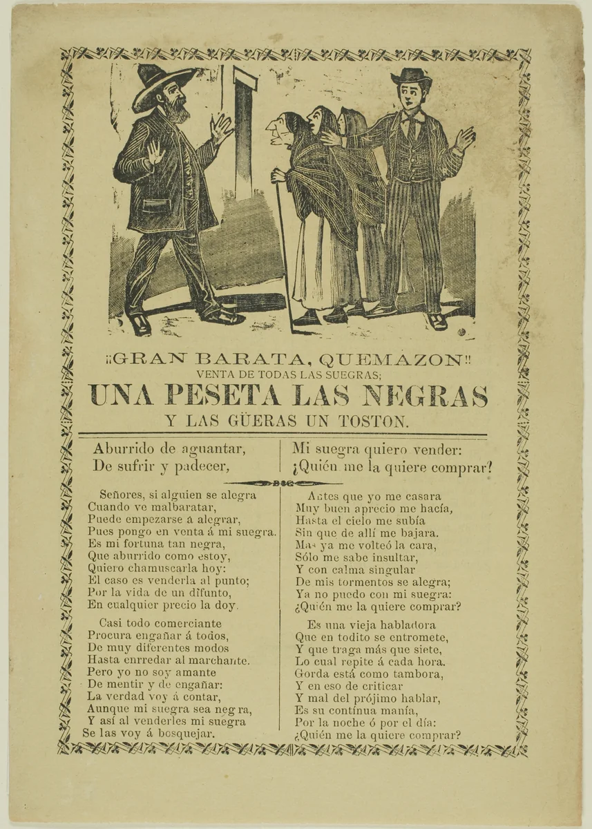 Great Bargain Sale, Selling All Mother-in-Laws by José Guadalupe Posada, print, 1880-1913