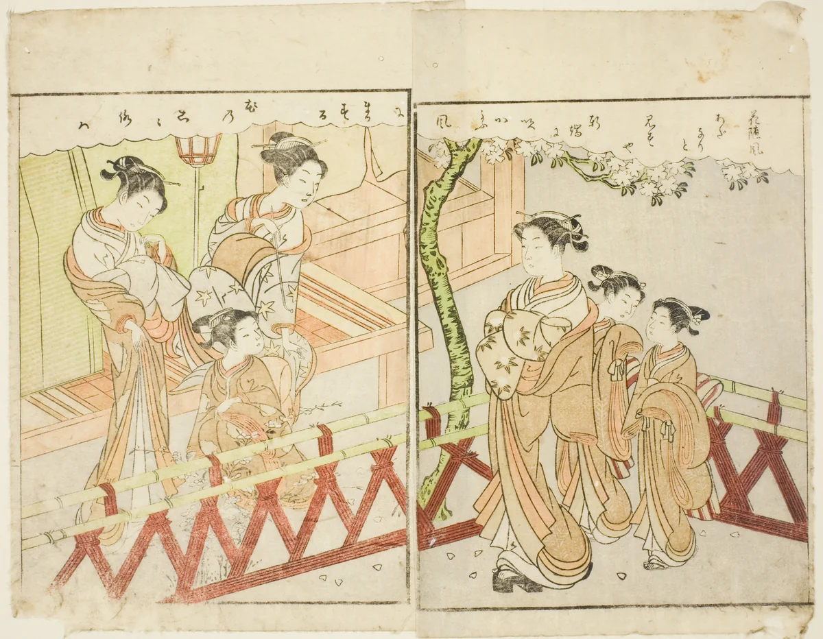 Double-page Illustration from Vol. 2 of "Picture Book of Spring Brocades (Ehon haru no nishiki)" by Suzuki Harunobu (鈴木春信), print, 1771