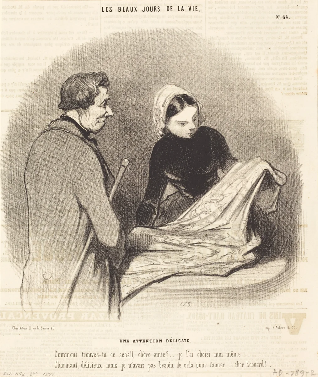 Une Attention délicate by Honoré Daumier, print, 1845