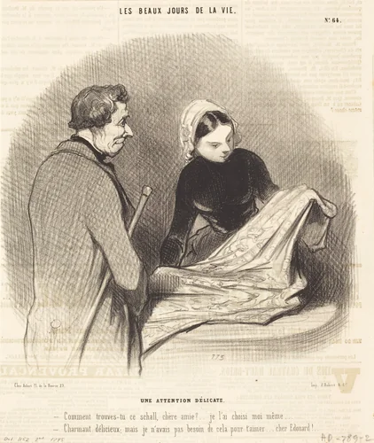 Une Attention délicate by Honoré Daumier, print, 1845