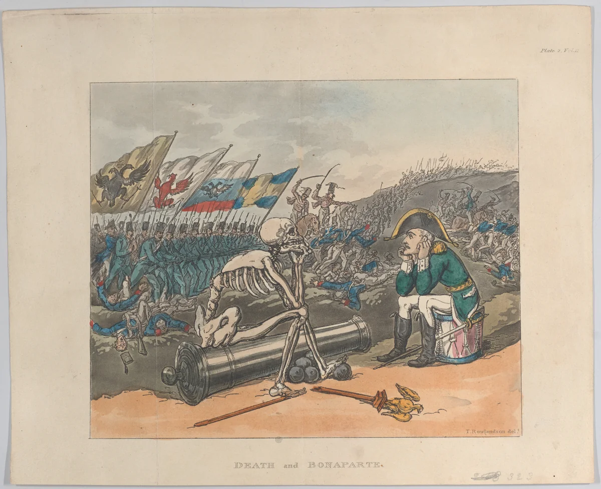 Death and Bonaparte, The Two Kings of Terror by Thomas Rowlandson, print, 1814