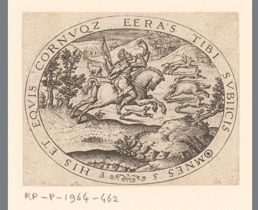 Hercules jaagt op het zwijn van Erymanthus by Unknown, print, 1528-1583