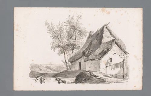 Landschap met landweg en huis by Paulus Lauters, print, 1828-1839