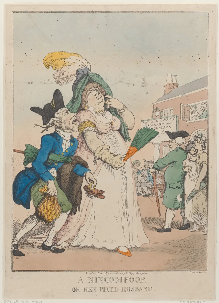 A Nincompoop, or Hen Peck'd Husband by Thomas Rowlandson, print, 1807