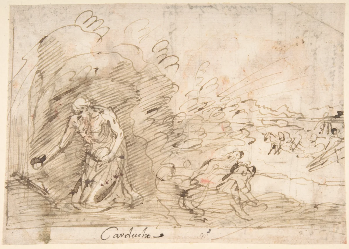 Penitent St. Jerome (recto); Notes and Accounts (verso) by Vicente Carducho, drawing, 1595-1605