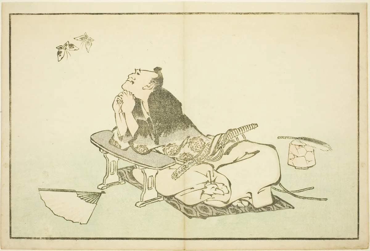 A Philosopher Watching a Pair of Butterflies, from The Picture Book of Realistic Paintings of Hokusai (Hokusai shashin gafu) by Katsushika Hokusai (葛飾 北斎), print, 1809-1819