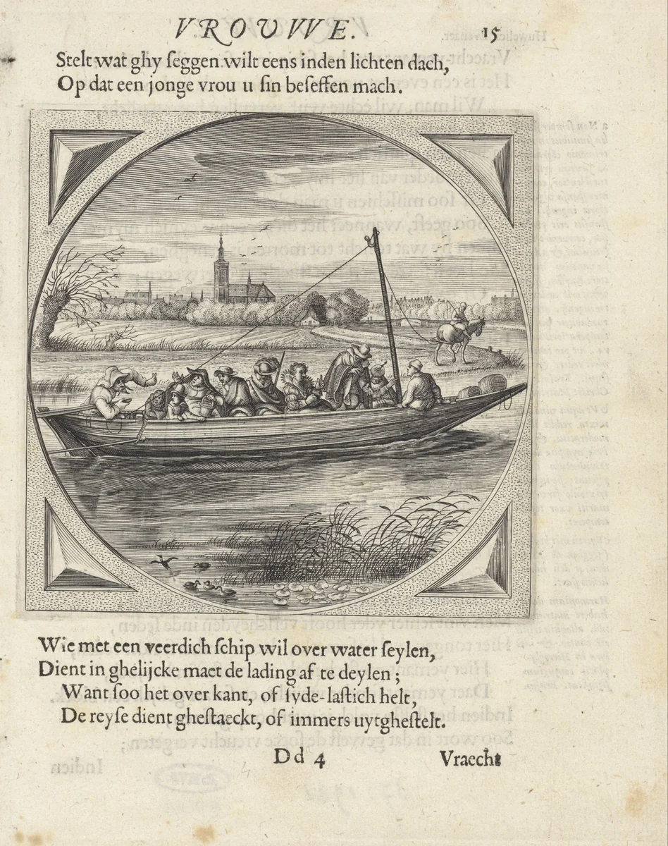 Figuren in een trekschuit by anonymous, print, 1625-1635