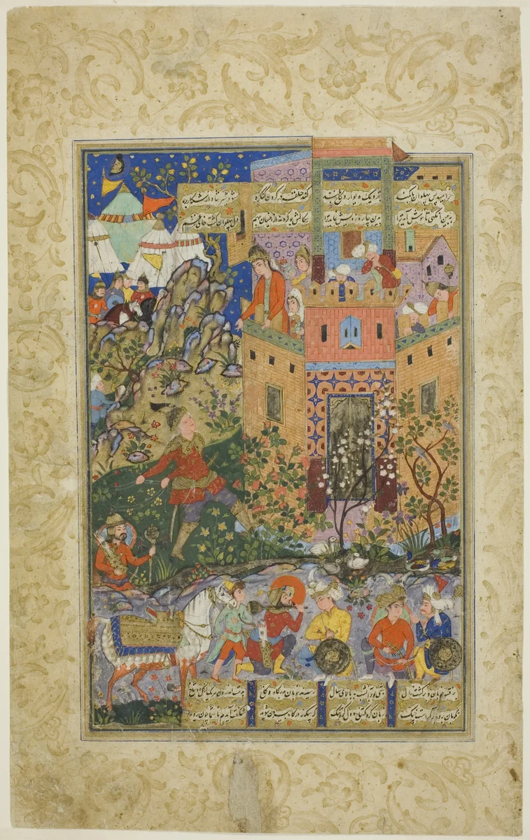 Zal Climbing to Rudaba, page from a copy of the Shahnama of Firdausi by Iran Shiraz, painting, 1575-1590