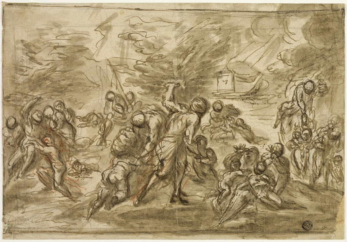 The Deluge by Andrea dei Michieli, drawing, 1562-1617