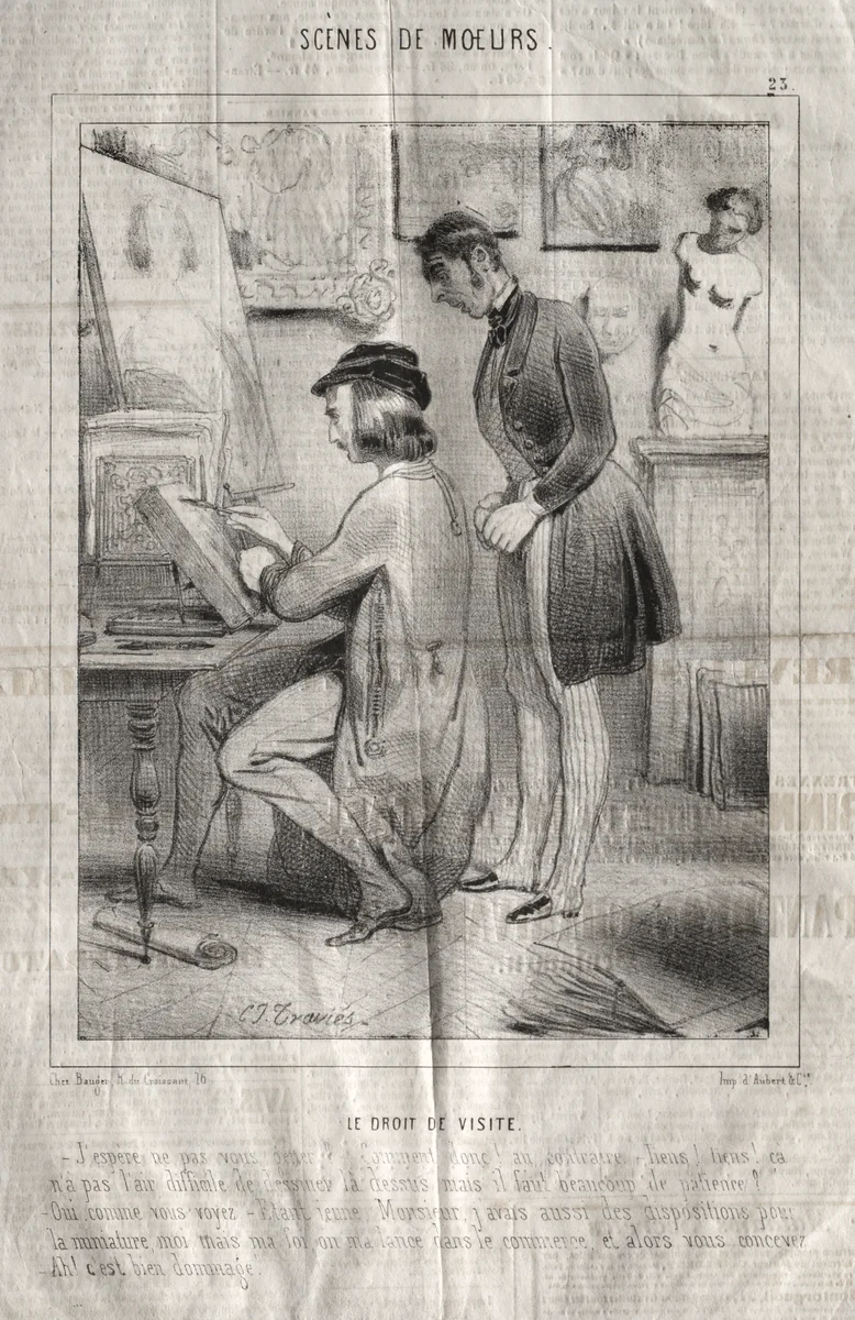 Scènes de moeurs: La Droit de visite. J'espère ne pas vous gener?... by Charles-Joseph Traviès, print, 1830-1845
