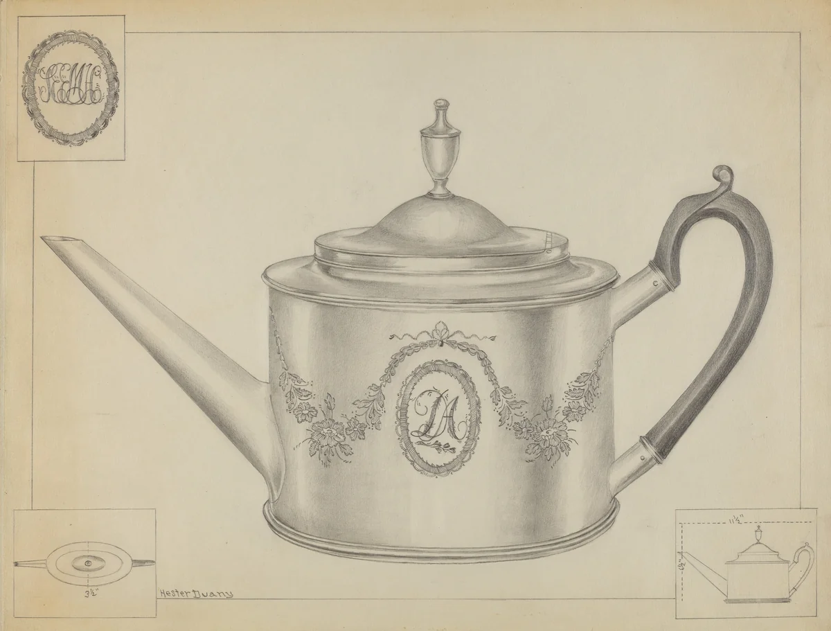Silver Teapot by Hester Duany, index of american design, 1936