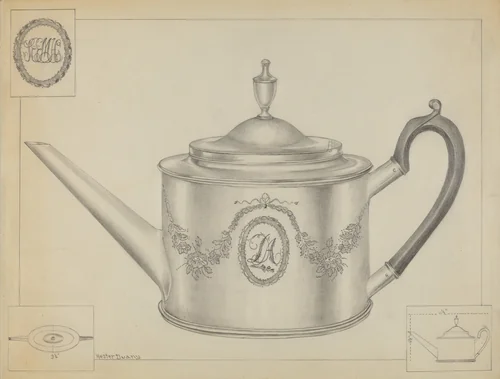 Silver Teapot by Hester Duany, index of american design, 1936