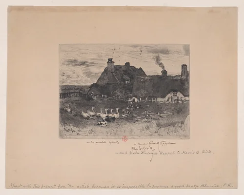 Small Thatched Cottages (Les Petites Chaumières) by Félix Hilaire Buhot, print, 1878