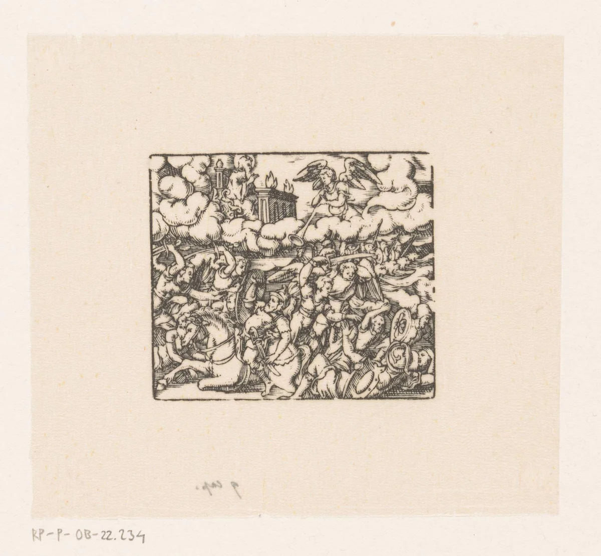 Zesde engel blaast op bazuin by anonymous, print, 1800-1899