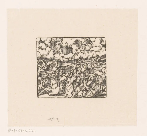 Zesde engel blaast op bazuin by anonymous, print, 1800-1899