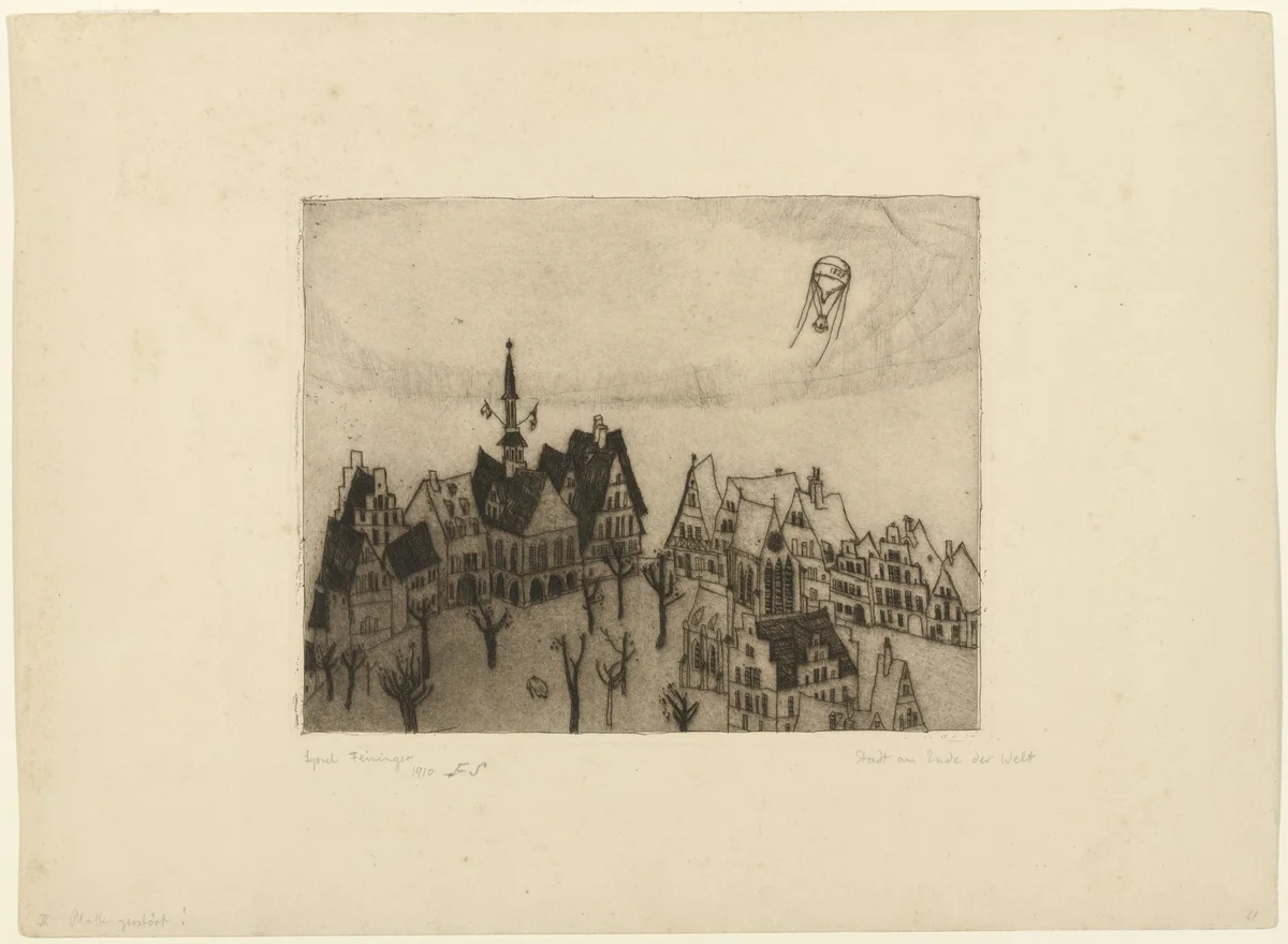 The Town at the End of the World (Die Stadt am Ende der Welt) by Lyonel Feininger, print, 1910