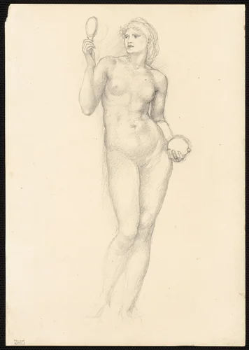 Nude Female Figure with Mirror in Right Hand by Edward Burne-Jones, drawing, 1863-1877