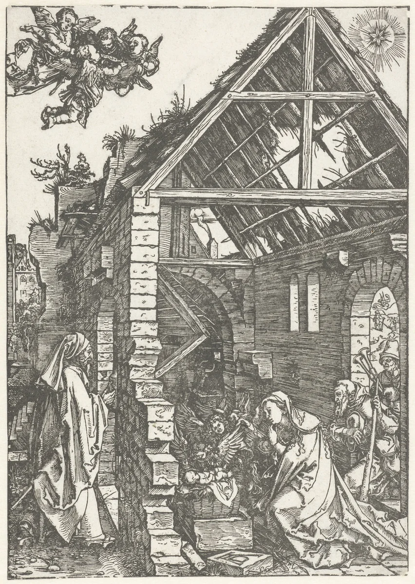 Aanbidding door de herders by Unknown, print, 1502-1503