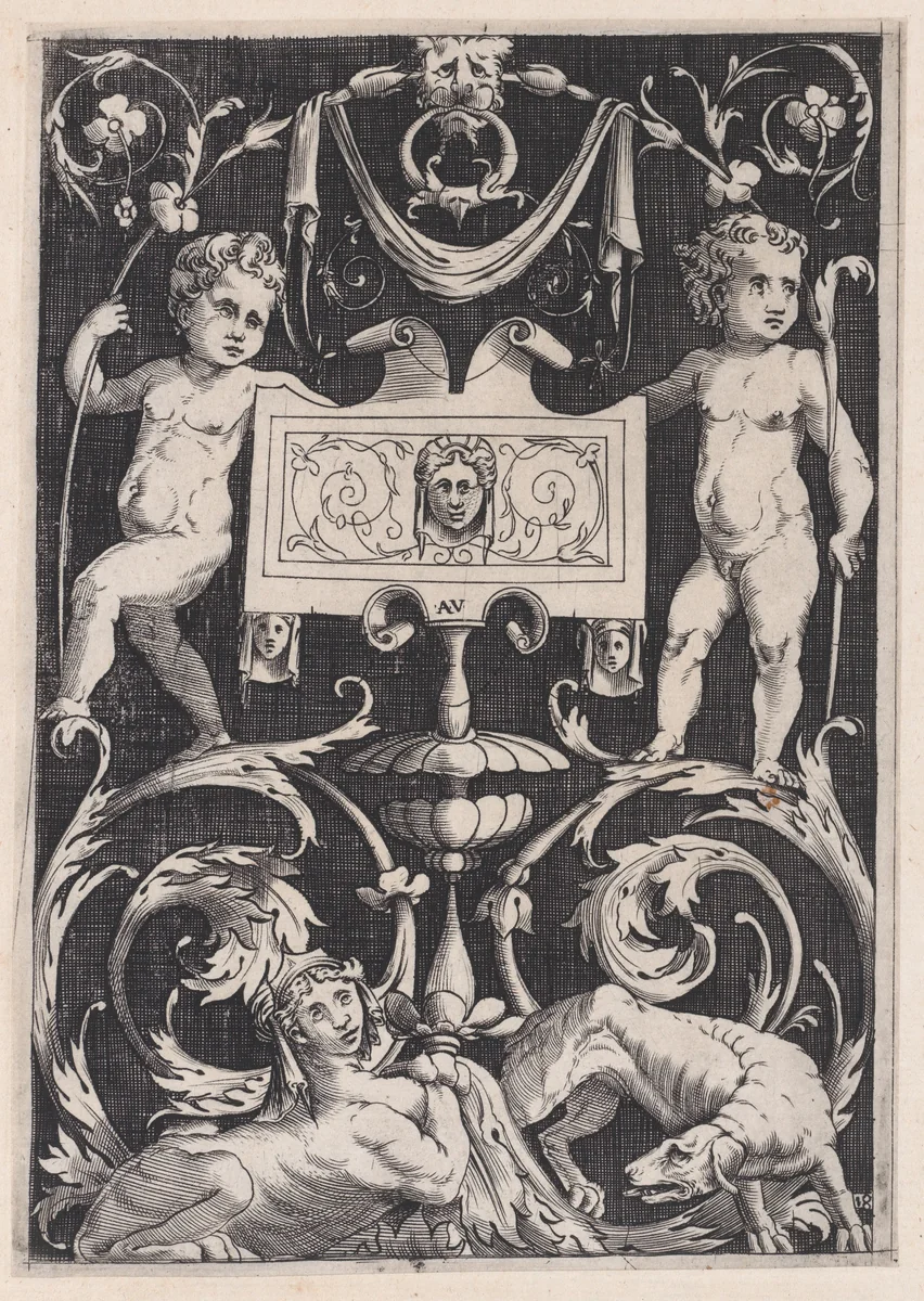 Ornamental Panel by Agostino Veneziano, print, 1514-1536