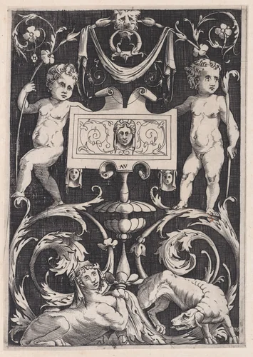 Ornamental Panel by Agostino Veneziano, print, 1514-1536