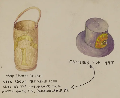 Fireman's Hat and Bucket by American 20th Century, index of american design, 1935-1942