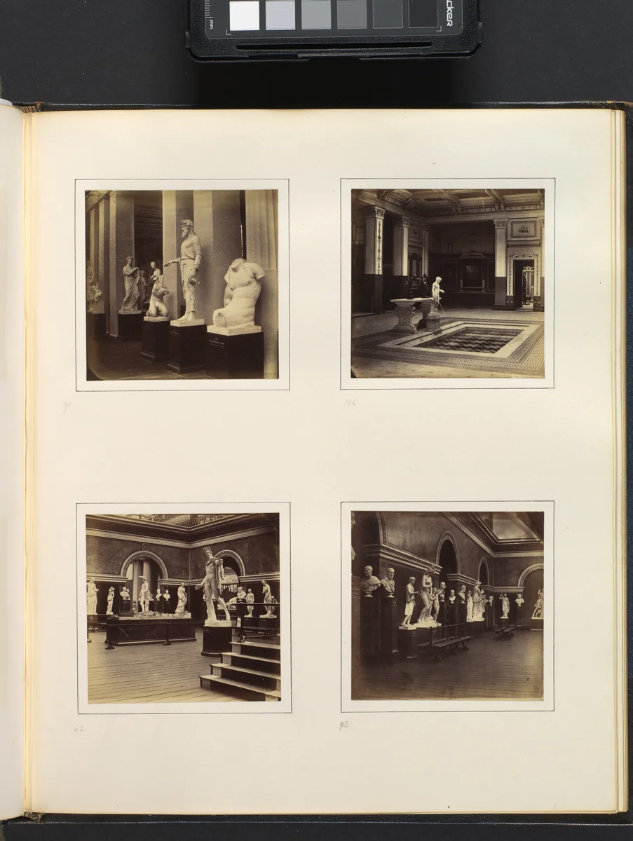 [Greek Court with Farnese Torso of a Youth; View of a Classical Fountain and Pool; Roman Gallery with Apollo Belvedere and Model of the Roman Forum; Roman Sculpture Court] by Philip Henry Delamotte, photograph, 1857-1861