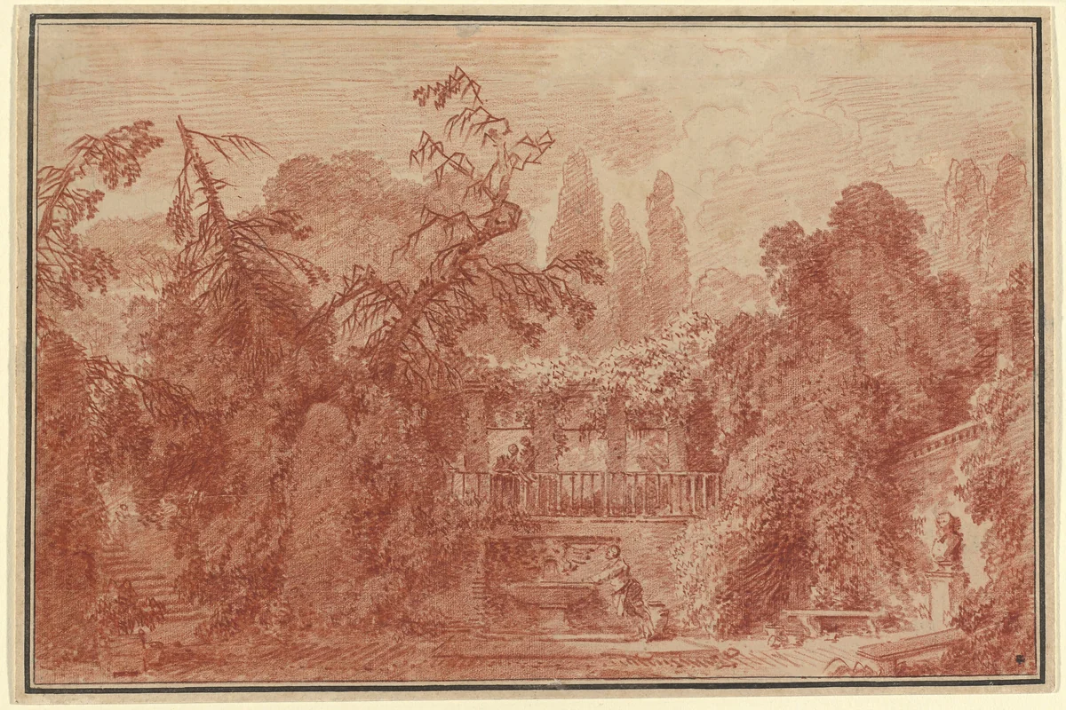 Terrace and Garden of an Italian Villa by Jean Honoré Fragonard, drawing, 1762-1763