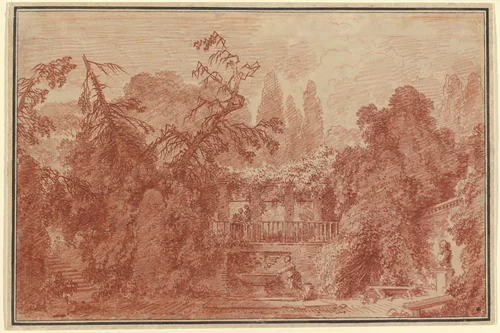 Terrace and Garden of an Italian Villa by Jean Honoré Fragonard, drawing, 1762-1763