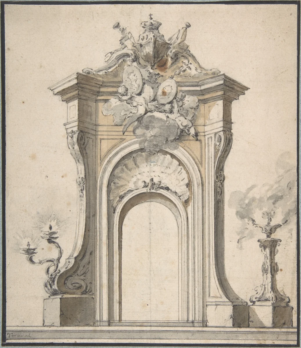 Design for Festival Architecture for an Entry into Paris for the King of Sweden, Frederick I of Hesse by Guillaume Thomas Raphaël Taraval, drawing, 1715-1750