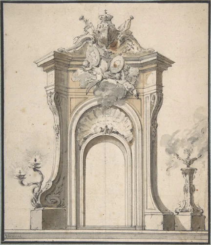 Design for Festival Architecture for an Entry into Paris for the King of Sweden, Frederick I of Hesse by Guillaume Thomas Raphaël Taraval, drawing, 1715-1750