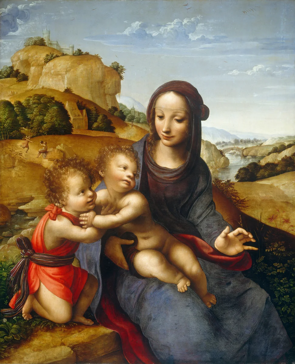 Madonna and Child with the Infant Saint John by Fernando Yáñez de la Almedina, painting, 1505