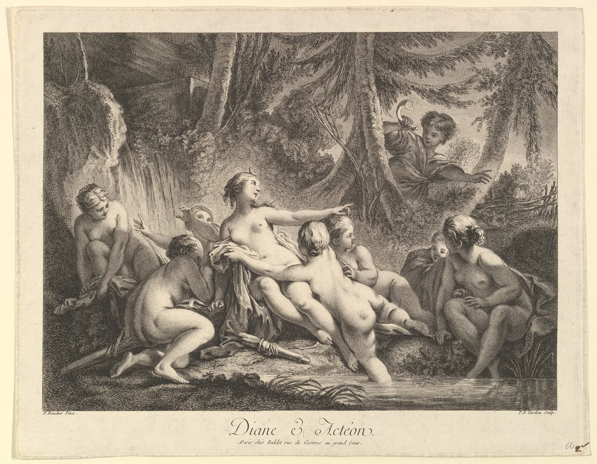 Diana and Acteon by Pierre François Tardieu, print, 1711-1771