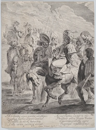 A Turkish Prince on Horseback by Pieter Soutman, print, 1615-1625