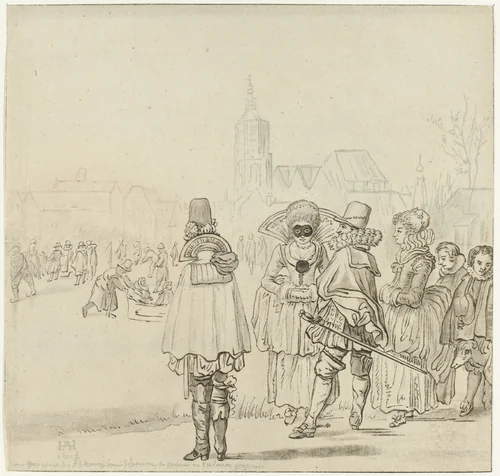 Elegant gezelschap op het ijs by Cornelis Ploos van Amstel, print, 1766