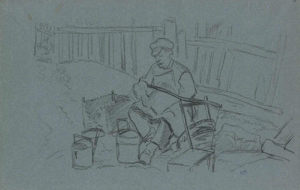 Tinker with His Tools by Camille Pissarro, drawing
