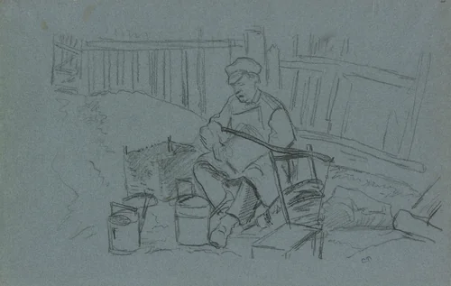 Tinker with His Tools by Camille Pissarro, drawing