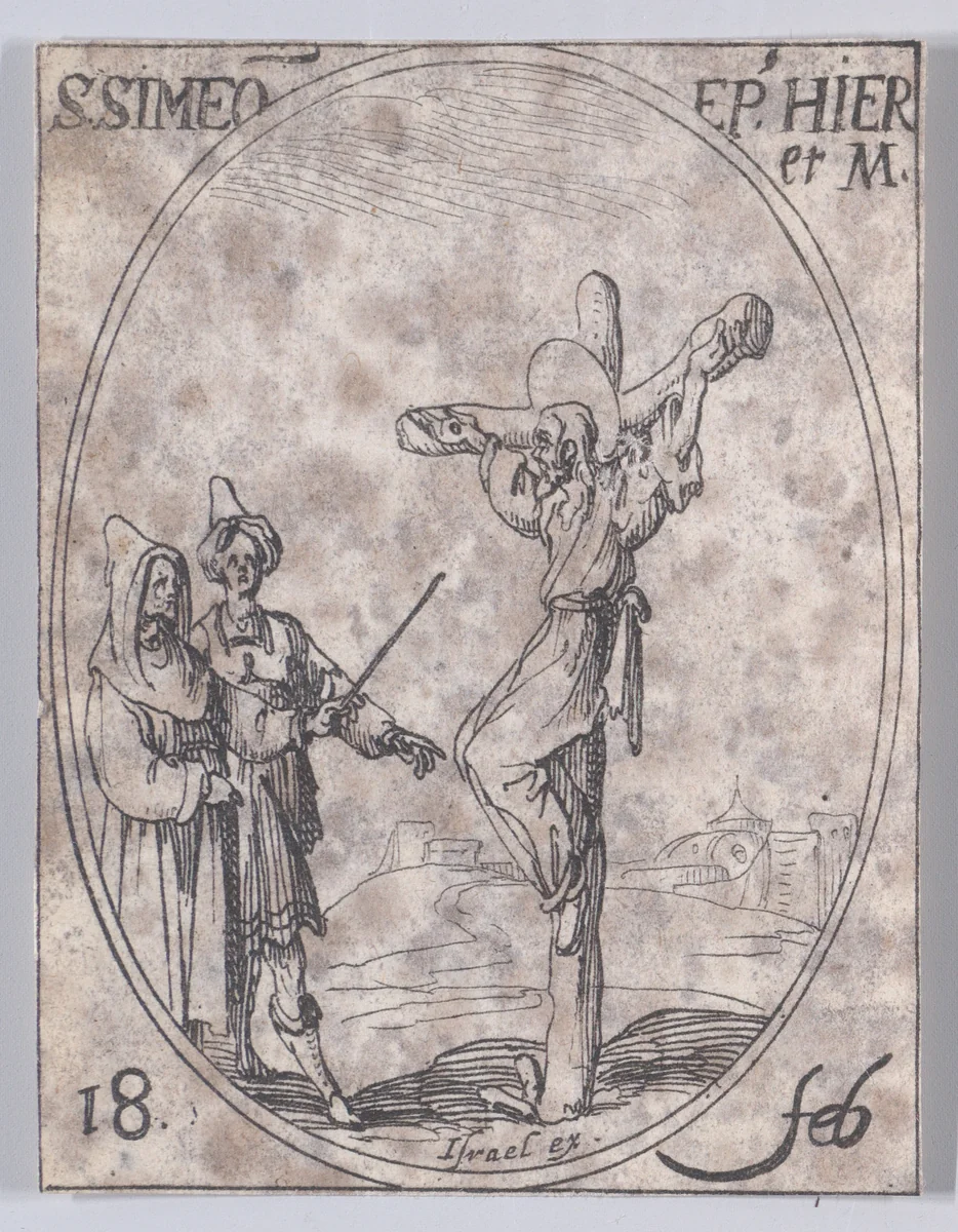 S. Siméon, évêque de Jérusalem, martyr (St. Simeon, Bishop of Jerusalem, Martyr), February 18th, from "Les Images De Tous Les Saincts et Saintes de L'Année" (Images of All of the Saints and Religious Events of the Year) by Jacques Callot, print, 1636
