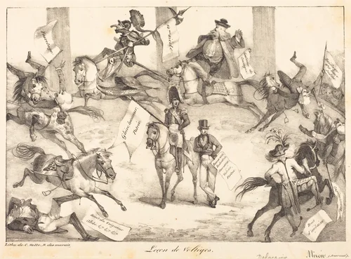 Leçon de Voltiges (Trick Riding) by Eugène Delacroix, print, 1822