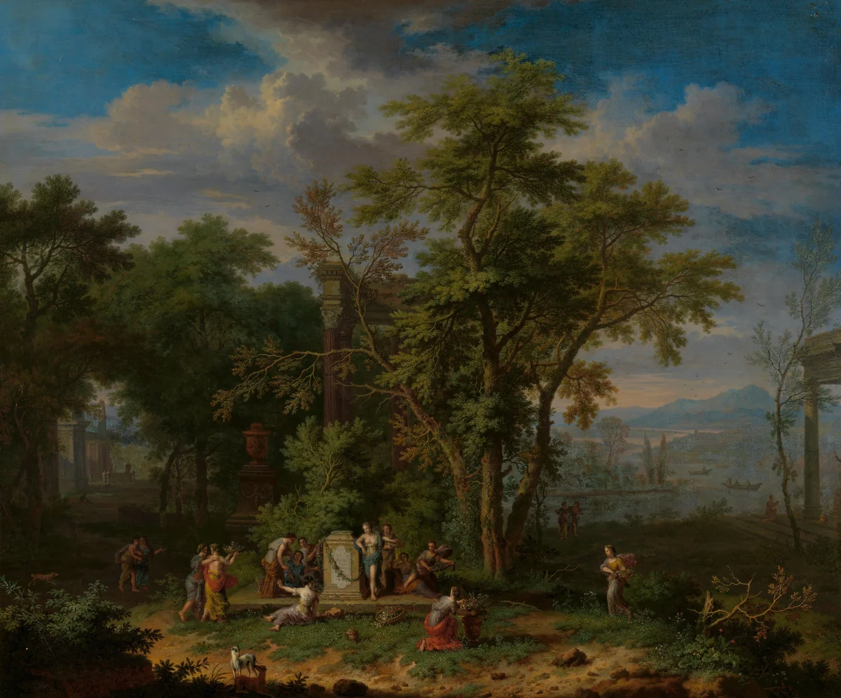 Arcadian Landscape with a Ceremonial Sacrifice by Jan van Huysum, painting, 1700-1749