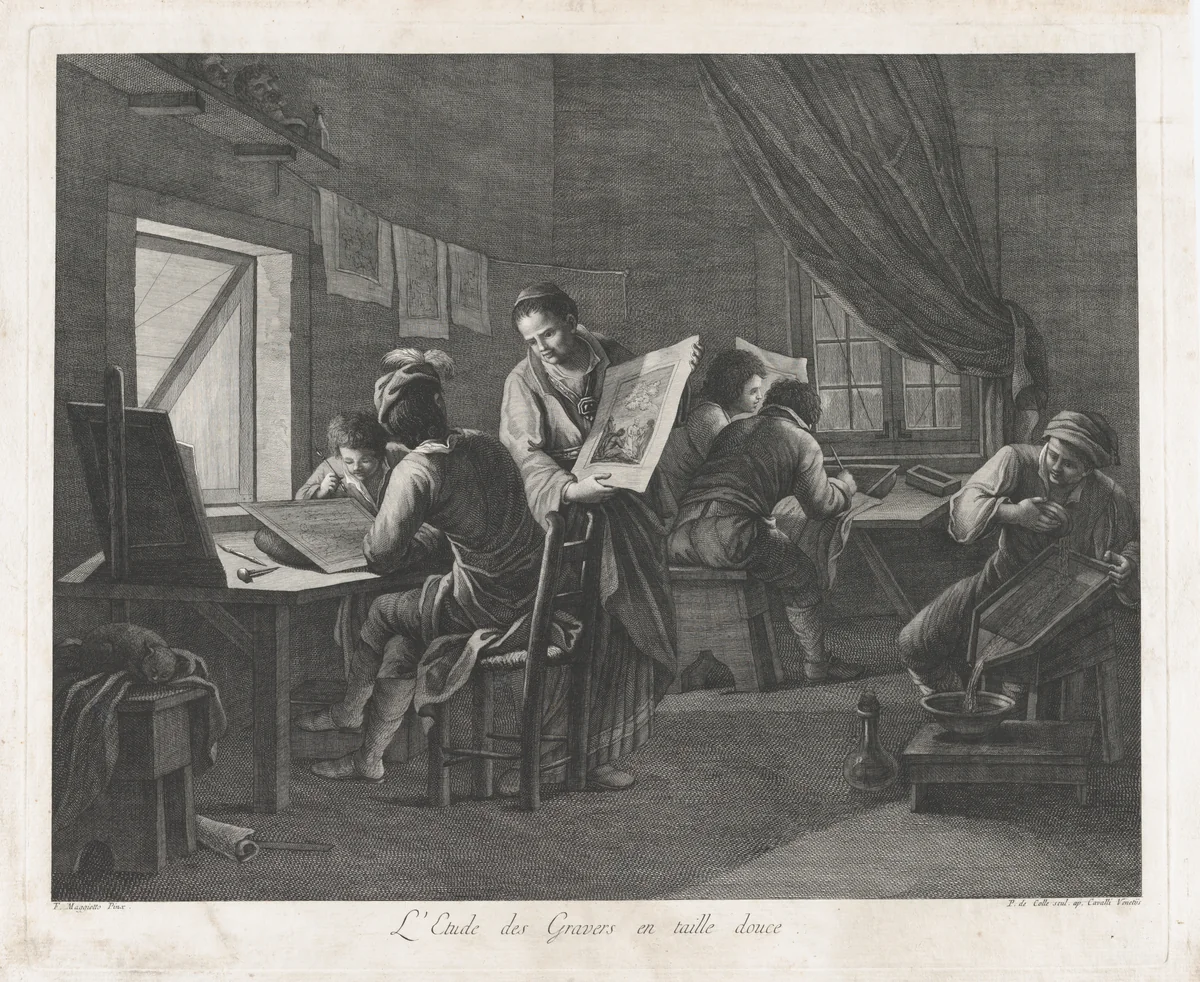 The Printmaking Workshop by Pellegrino dal Colle, print, 1750-1800