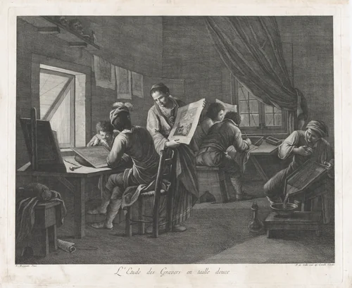 The Printmaking Workshop by Pellegrino dal Colle, print, 1750-1800
