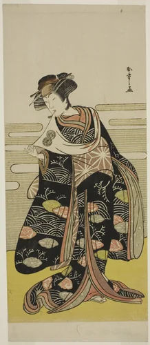 The Actor Segawa Kikunojo III as Onami Disguised as the Dragon Princess in the Play Saki Masuya Ume no Kachidoki, Performed at the Ichimura Theater in the Eleventh Month, 1778 by Katsukawa Shunsho (勝川 春章), print, 1773-1783