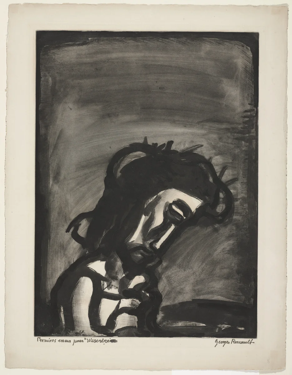Trial proof for Jesus Mocked..., plate II from Miserere by Georges Rouault, print, 1922