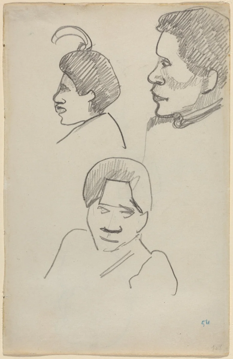 Tahitian Heads by Paul Gauguin, drawing, 1891-1893