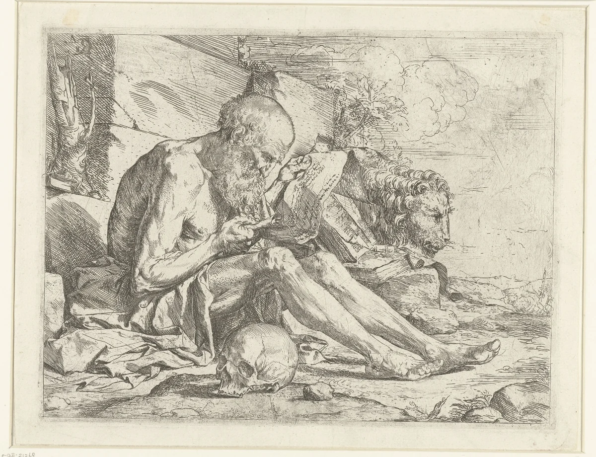 Heilige Hieronymus lezend by Jusepe de Ribera, print, 1622-1626