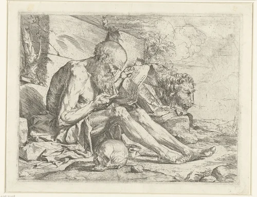 Heilige Hieronymus lezend by Jusepe de Ribera, print, 1622-1626