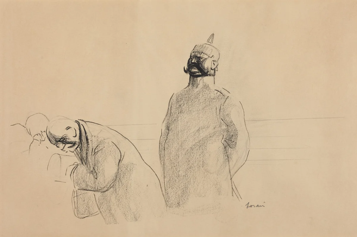 Prussian Soldier and Civilians by Jean-Louis Forain, drawing, 1919