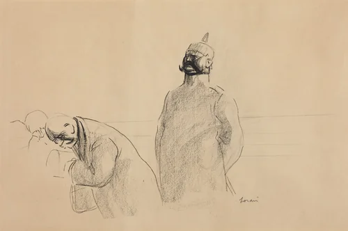Prussian Soldier and Civilians by Jean-Louis Forain, drawing, 1919