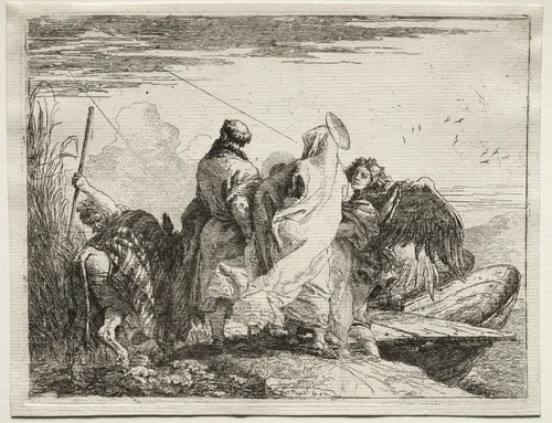 Flight into Egypt: The Holy Family Leaving the Shore by Giovanni Domenico Tiepolo, print, 1745-1758