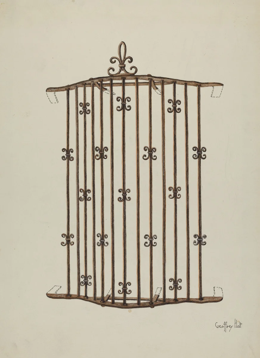 Iron Grille (at Window) a Restoration Drawing by Geoffrey Holt, index of american design, 1936
